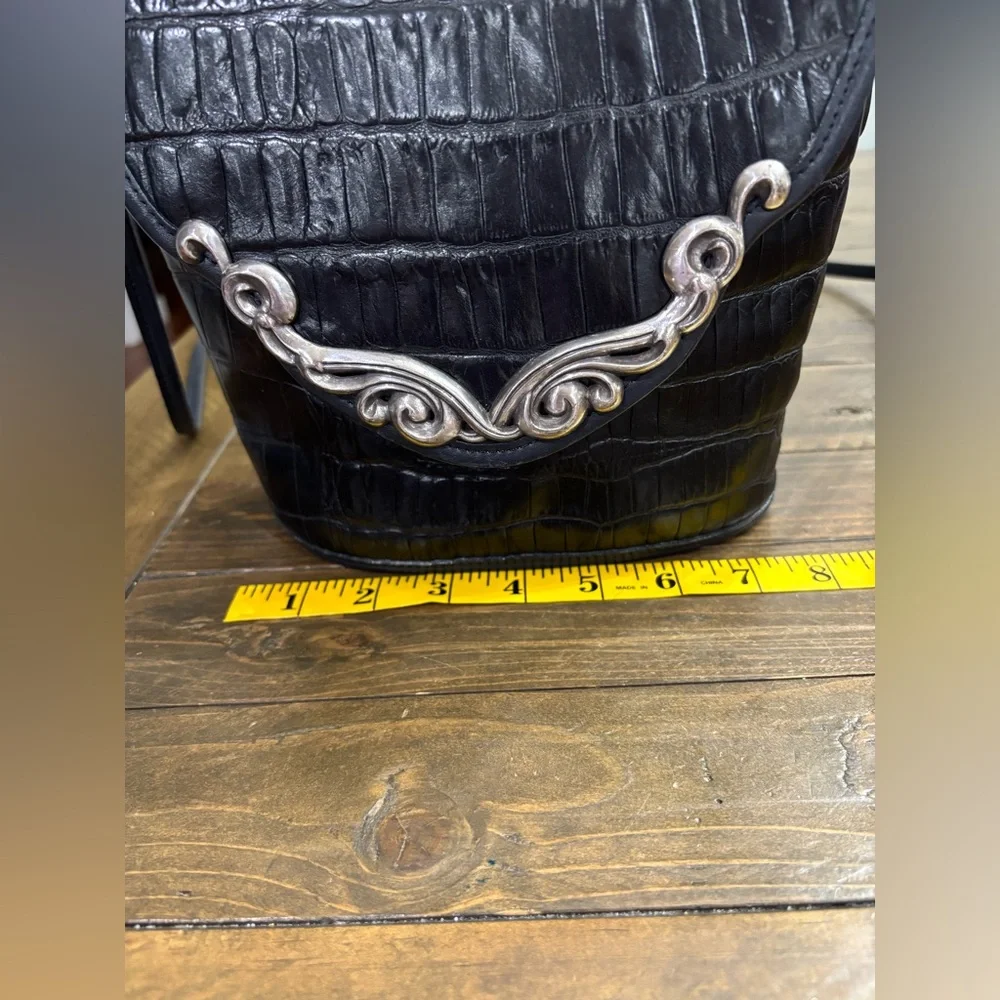 Brighton Black Croc-Embossed Leather Crossbody Bucket Bag